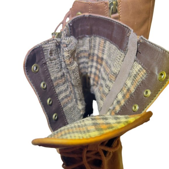 UNR8ED Women's Brown Leather Lace Up Double Zip Boots Cloth Lined -Size‎ 9M - Picture 8 of 11